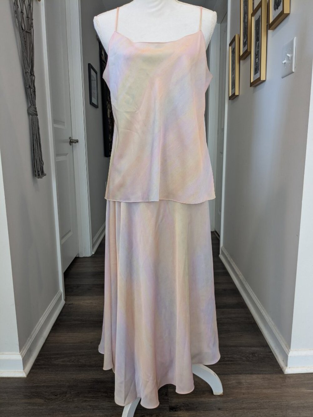 Share NWT VINCE. 16 Pale Pink Tie-Dye Strappy Tank Flowy Skirt Set Rainbow Sat